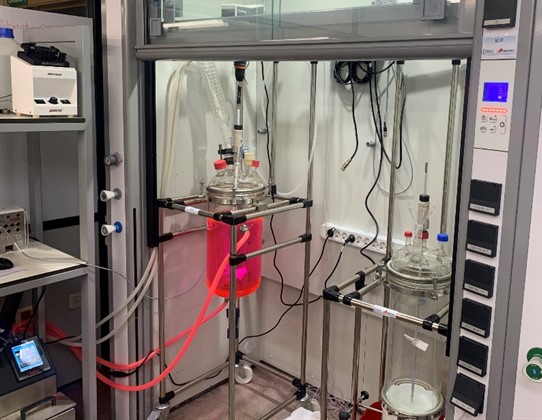 Equipment developed to carry out synthesis at large scale.